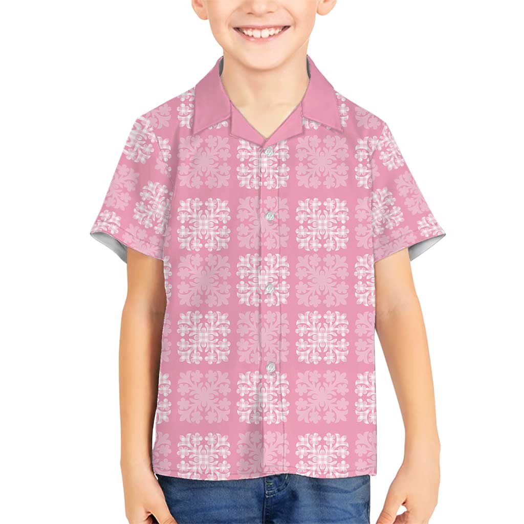 Pink Palaka Quilt Hawaii Family Matching Tank Maxi Dress and Hawaiian Shirt Traditional Hawaii-plaid Pattern - Polynesian Pride