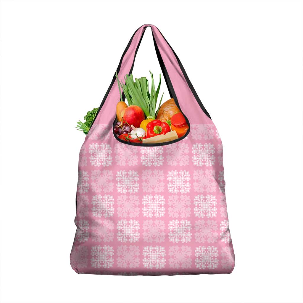 Pink Palaka Quilt Hawaii Grocery Bag Traditional Hawaii-plaid Pattern - Polynesian Pride