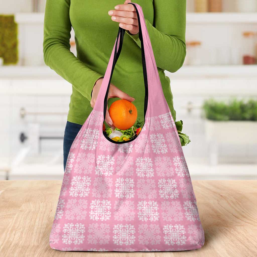 Pink Palaka Quilt Hawaii Grocery Bag Traditional Hawaii-plaid Pattern - Polynesian Pride
