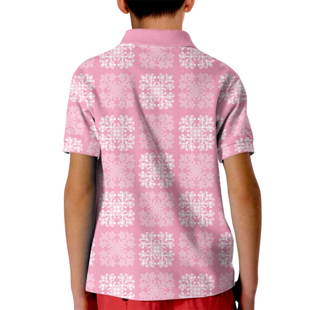 Pink Palaka Quilt Hawaii Kid Polo Shirt Traditional Hawaii-plaid Pattern - Polynesian Pride