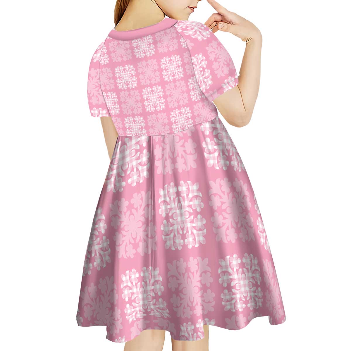 Pink Palaka Quilt Hawaii Kid Short Sleeve Dress Traditional Hawaii-plaid Pattern - Polynesian Pride