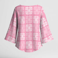 Pink Palaka Quilt Hawaii Kimono Sleeve Blouse Traditional Hawaii-plaid Pattern - Polynesian Pride