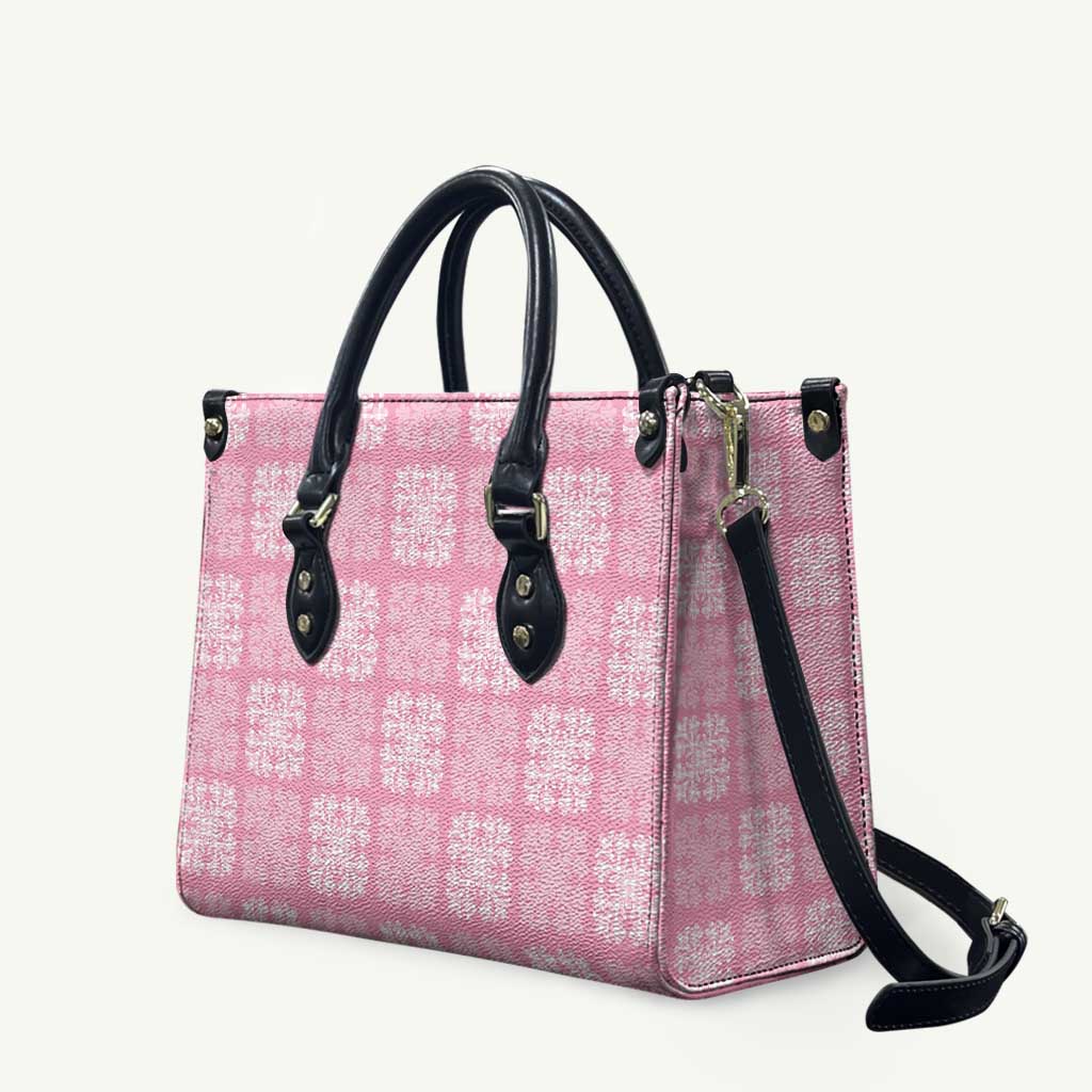 Pink Palaka Quilt Hawaii Leather Bag Traditional Hawaii-plaid Pattern - Polynesian Pride
