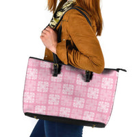 Pink Palaka Quilt Hawaii Leather Tote Bag Traditional Hawaii-plaid Pattern - Polynesian Pride