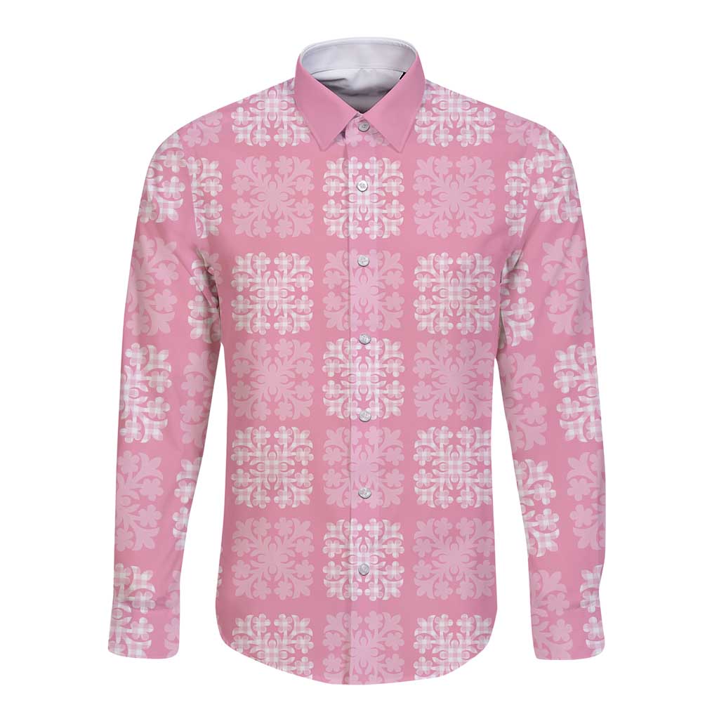 Pink Palaka Quilt Hawaii Long Sleeve Button Shirt Traditional Hawaii-plaid Pattern - Polynesian Pride
