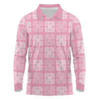 Pink Palaka Quilt Hawaii Long Sleeve Polo Shirt Traditional Hawaii-plaid Pattern - Polynesian Pride