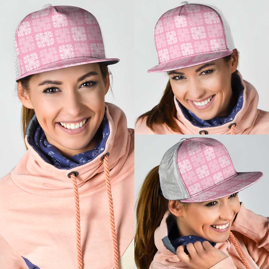 Pink Palaka Quilt Hawaii Mesh Trucker Cap Traditional Hawaii-plaid Pattern - Polynesian Pride