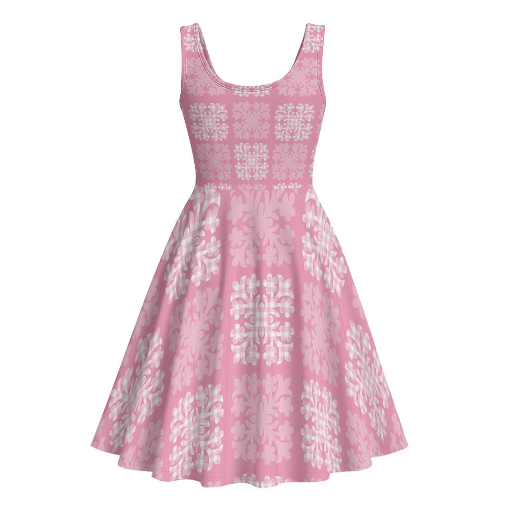 Pink Palaka Quilt Hawaii Midi Dress Traditional Hawaii-plaid Pattern - Polynesian Pride