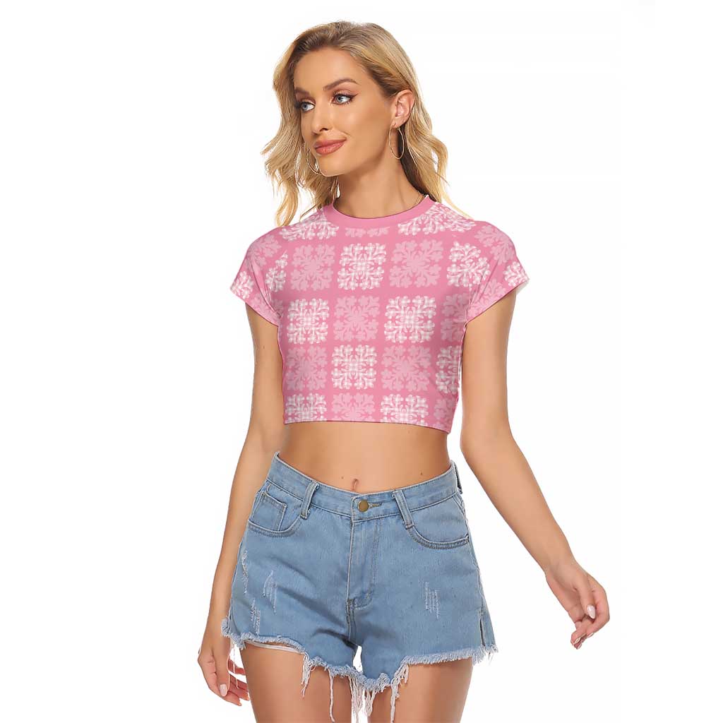 Pink Palaka Quilt Hawaii Raglan Cropped T Shirt Traditional Hawaii-plaid Pattern - Polynesian Pride