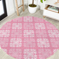Pink Palaka Quilt Hawaii Round Carpet Traditional Hawaii-plaid Pattern - Polynesian Pride