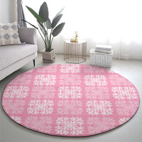 Pink Palaka Quilt Hawaii Round Carpet Traditional Hawaii-plaid Pattern - Polynesian Pride