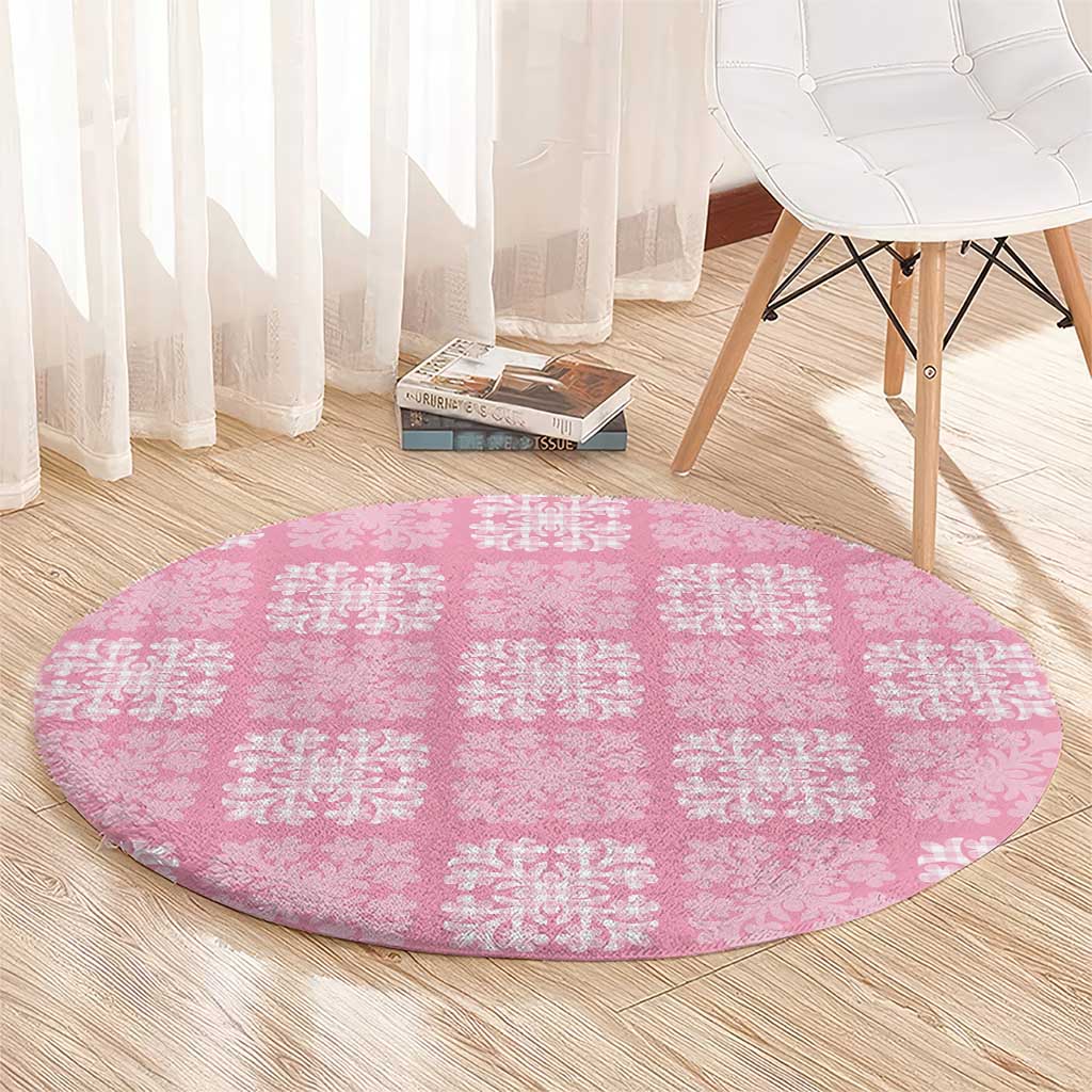 Pink Palaka Quilt Hawaii Round Carpet Traditional Hawaii-plaid Pattern - Polynesian Pride