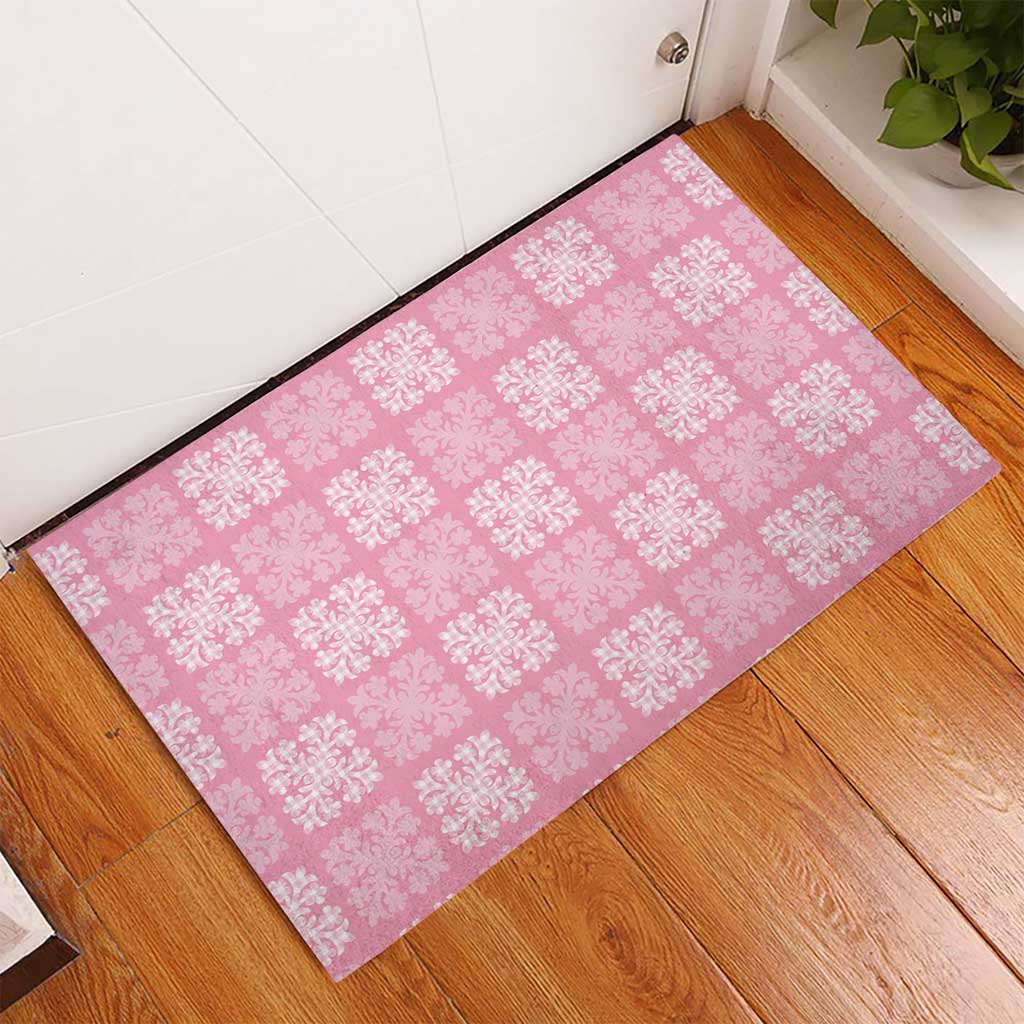 Pink Palaka Quilt Hawaii Rubber Doormat Traditional Hawaii-plaid Pattern - Polynesian Pride