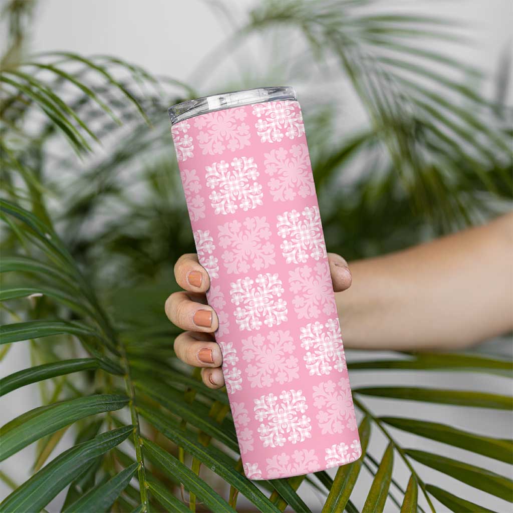 Pink Palaka Quilt Hawaii Skinny Tumbler Traditional Hawaii-plaid Pattern - Polynesian Pride