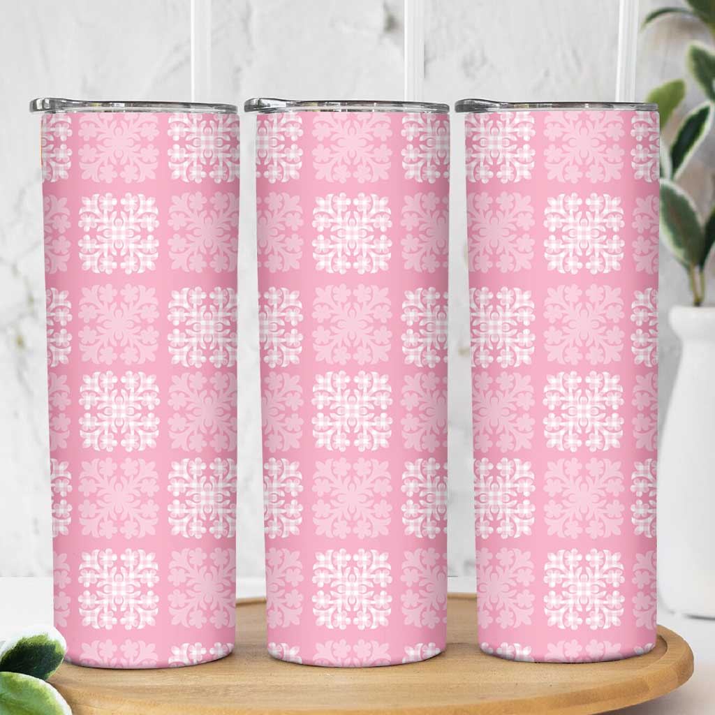 Pink Palaka Quilt Hawaii Skinny Tumbler Traditional Hawaii-plaid Pattern - Polynesian Pride