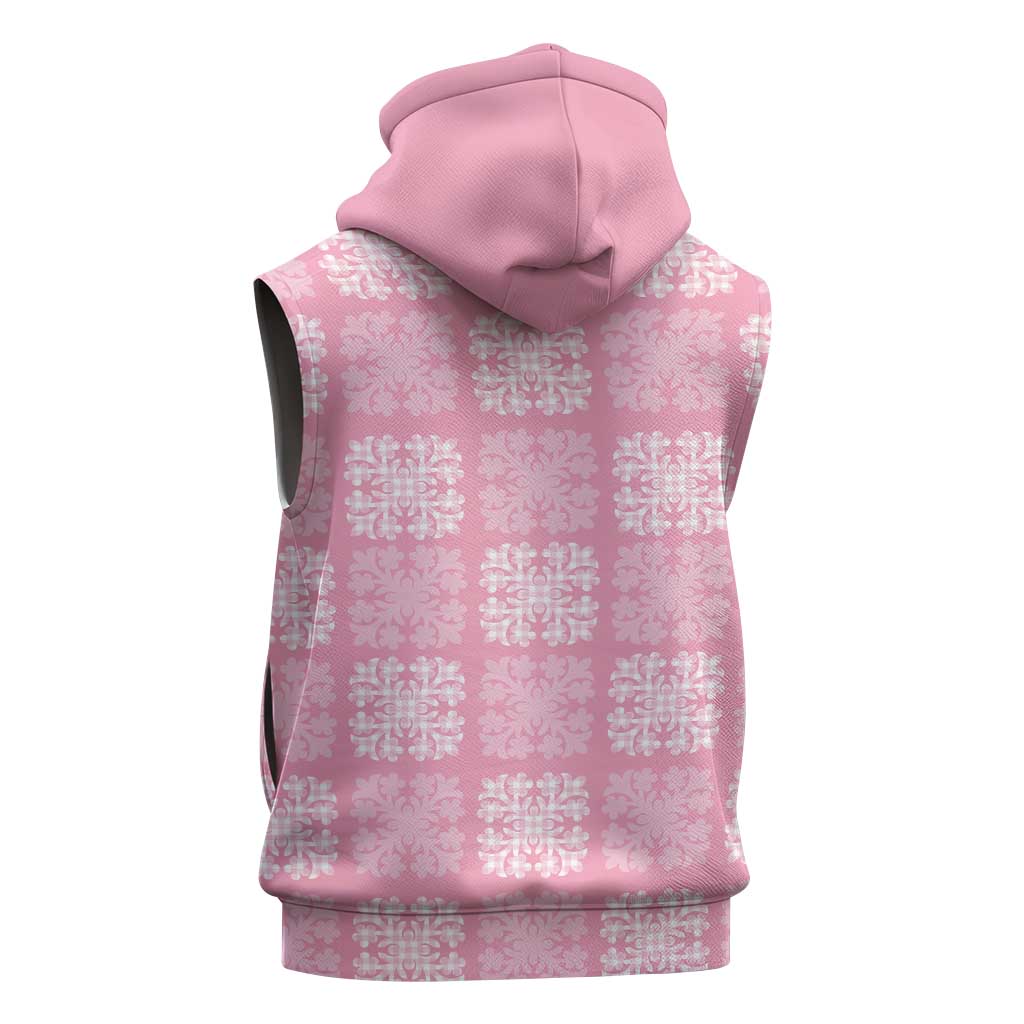 Pink Palaka Quilt Hawaii Sleeveless Hoodie Traditional Hawaii-plaid Pattern - Polynesian Pride
