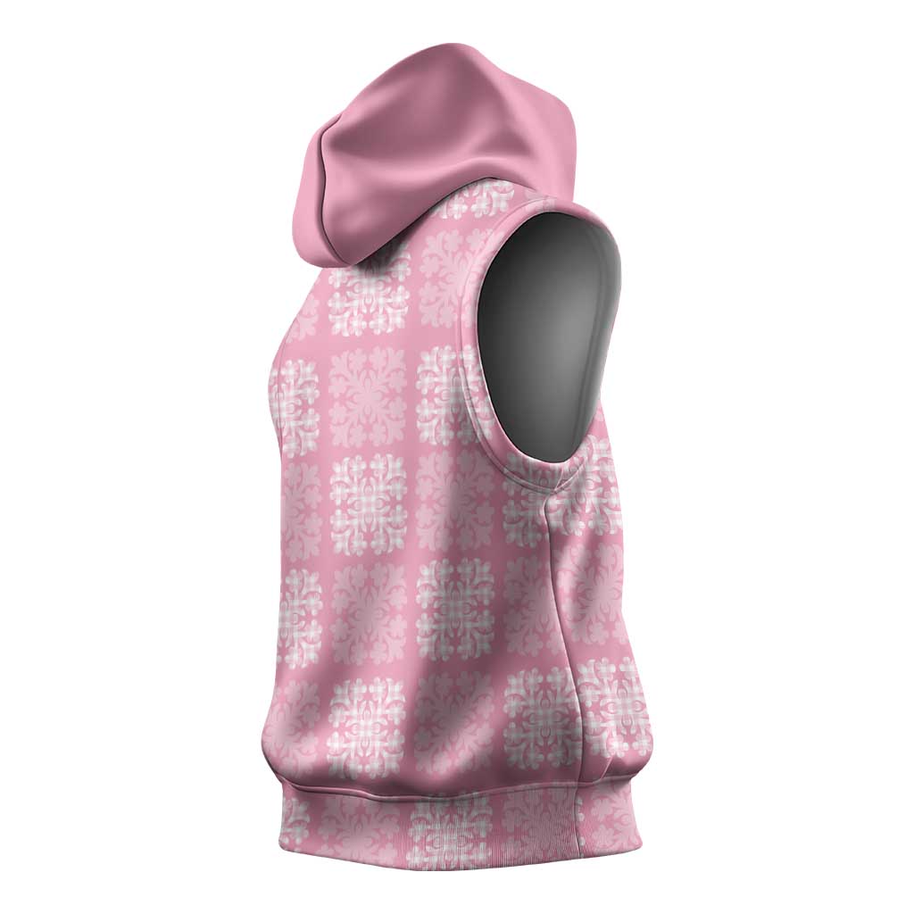 Pink Palaka Quilt Hawaii Sleeveless Hoodie Traditional Hawaii-plaid Pattern - Polynesian Pride