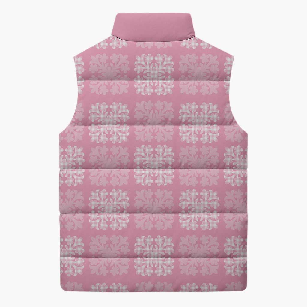 Pink Palaka Quilt Hawaii Sleeveless Puffer Jacket Traditional Hawaii-plaid Pattern - Polynesian Pride