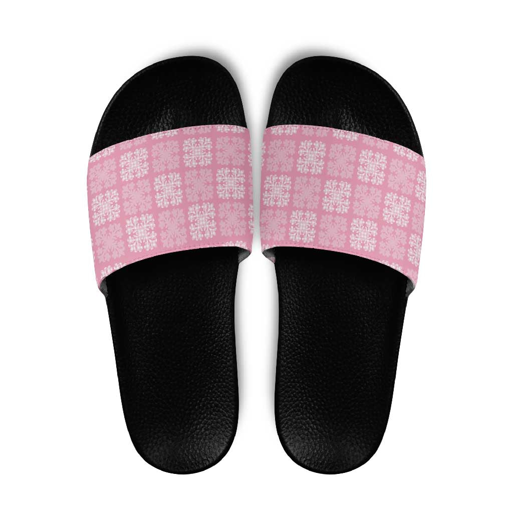 Pink Palaka Quilt Hawaii Slide Sandals Traditional Hawaii-plaid Pattern - Polynesian Pride