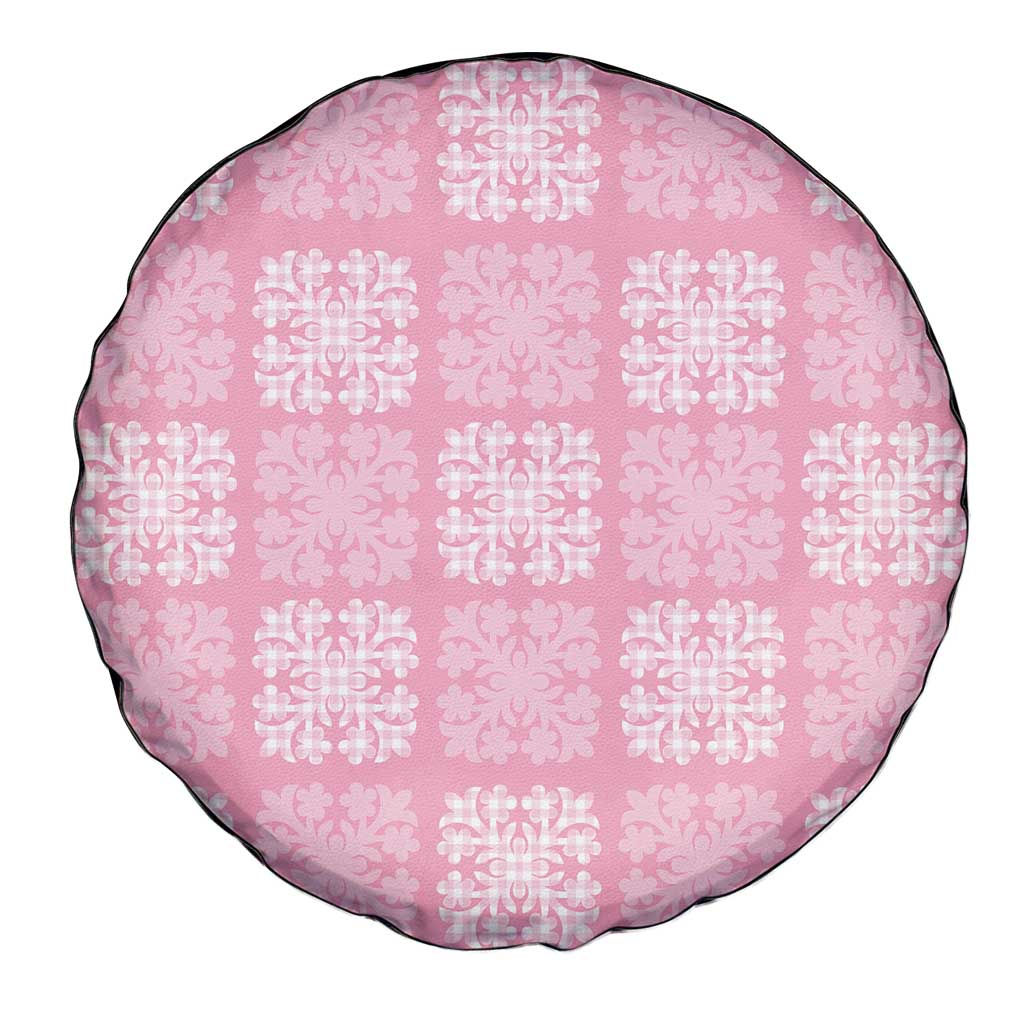 Pink Palaka Quilt Hawaii Spare Tire Cover Traditional Hawaii-plaid Pattern - Polynesian Pride