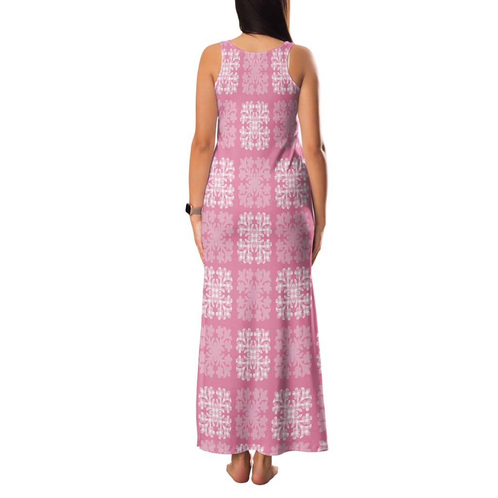 Pink Palaka Quilt Hawaii Tank Maxi Dress Traditional Hawaii-plaid Pattern - Polynesian Pride