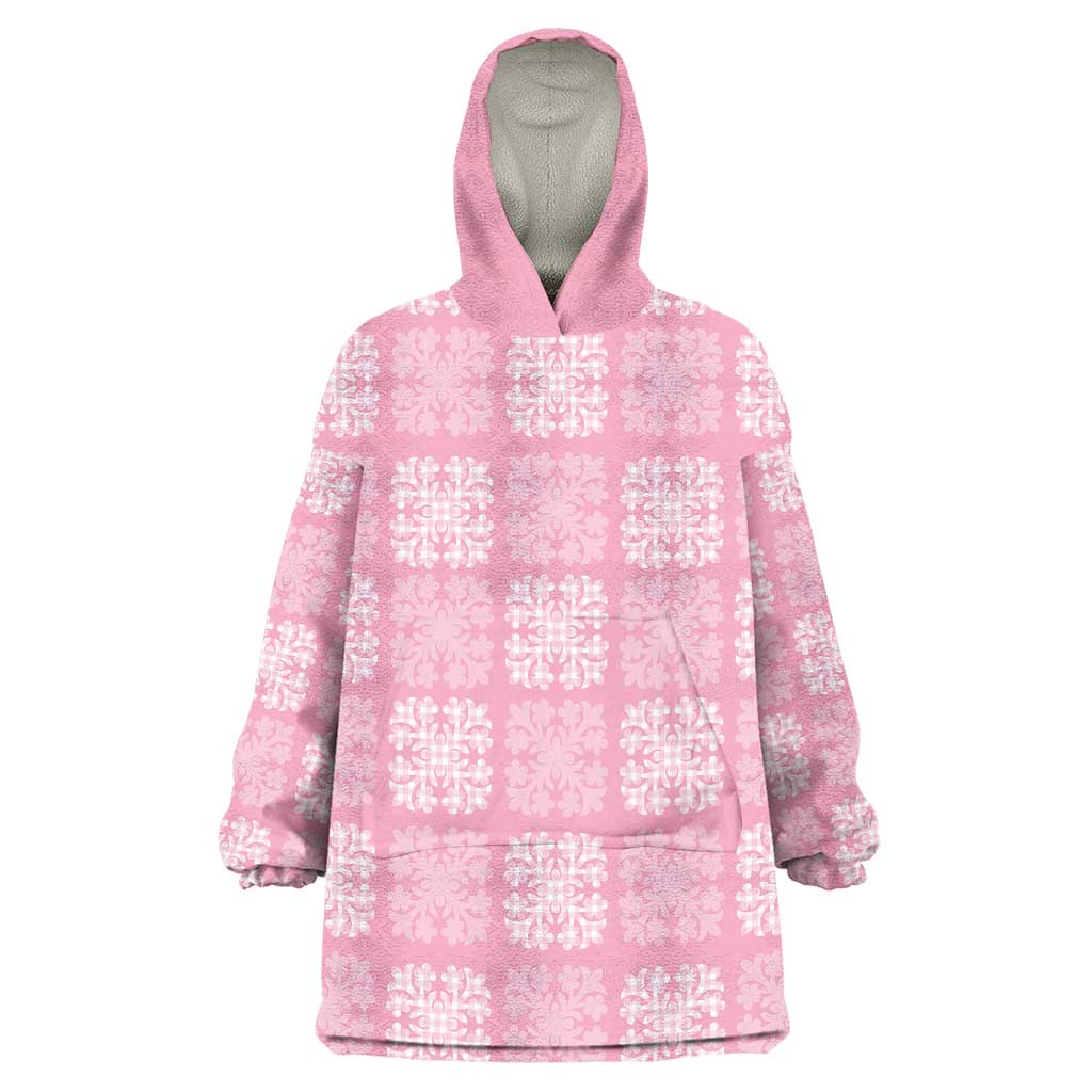 Pink Palaka Quilt Hawaii Wearable Blanket Hoodie Traditional Hawaii-plaid Pattern - Polynesian Pride