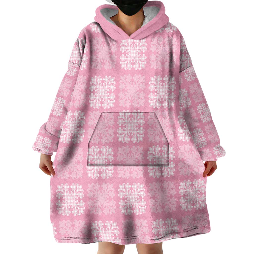 Pink Palaka Quilt Hawaii Wearable Blanket Hoodie Traditional Hawaii-plaid Pattern - Polynesian Pride