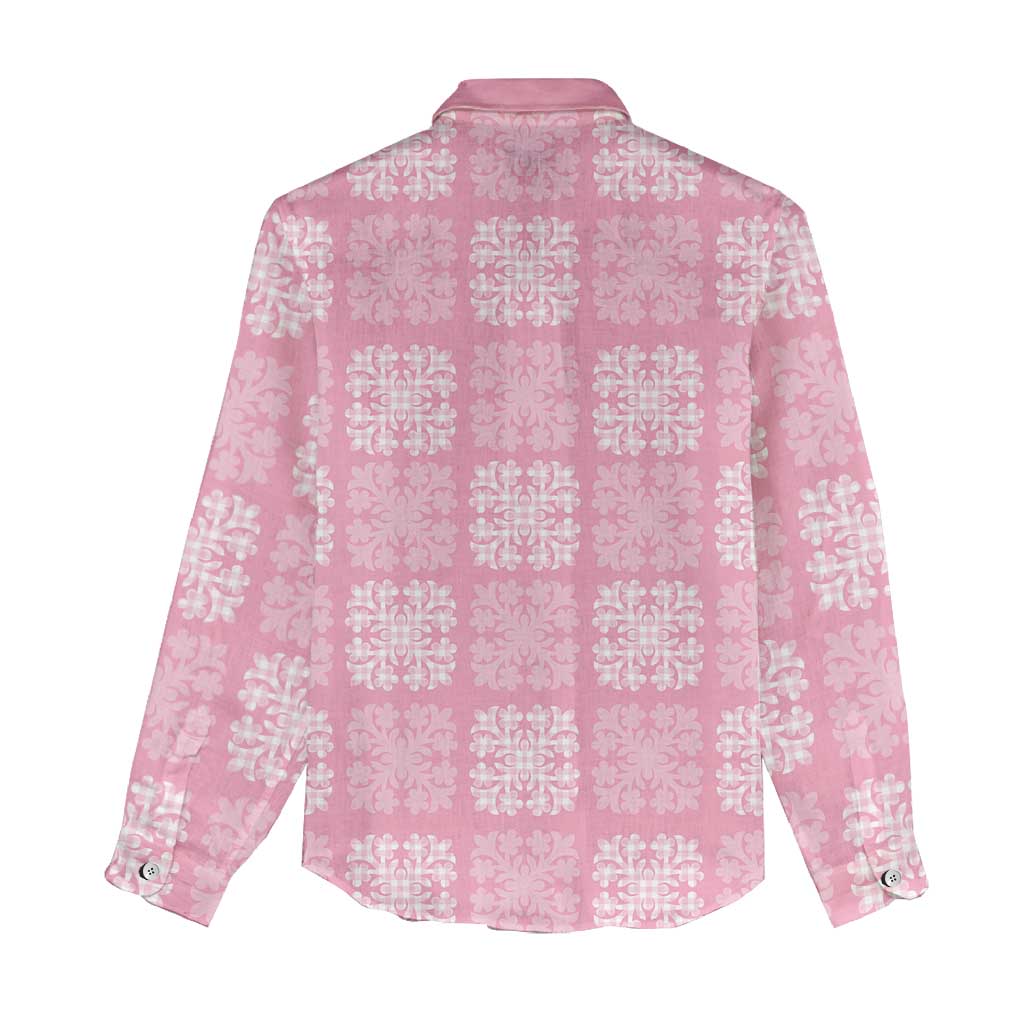 Pink Palaka Quilt Hawaii Women Casual Shirt Traditional Hawaii-plaid Pattern - Polynesian Pride