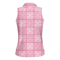 Pink Palaka Quilt Hawaii Women Sleeveless Polo Shirt Traditional Hawaii-plaid Pattern - Polynesian Pride