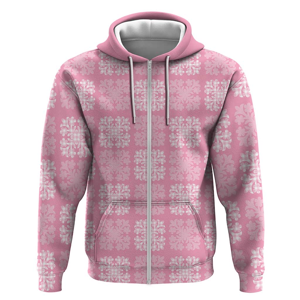 Pink Palaka Quilt Hawaii Zip Hoodie Traditional Hawaii-plaid Pattern - Polynesian Pride