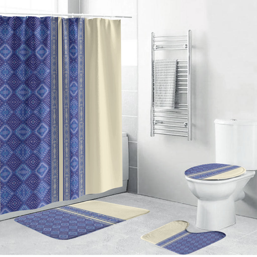 Mabuhay Philippines Festival Bathroom Set Yakan Modern Filipiniana Inspired LT14 Bathroom Set (4 pcs) Blue - Polynesian Pride