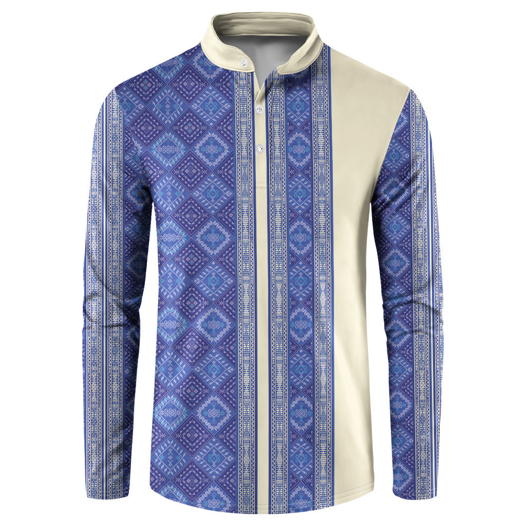 Mabuhay Philippines Festival Button Sweatshirt Yakan Modern Filipiniana Inspired LT14 Blue - Polynesian Pride