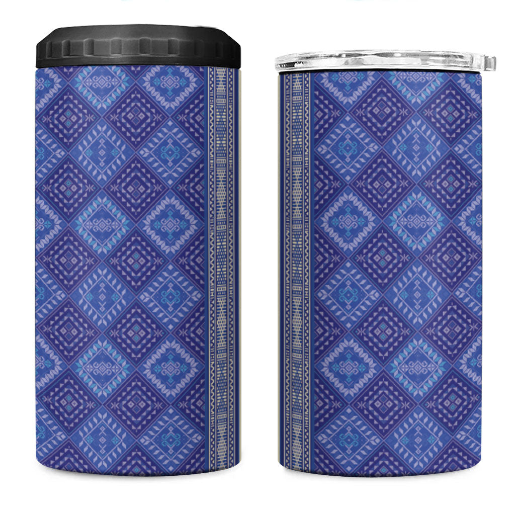 Mabuhay Philippines Festival 4 in 1 Can Cooler Tumbler Yakan Modern Filipiniana Inspired LT14 One Size: 16 oz Blue - Polynesian Pride
