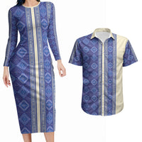 Mabuhay Philippines Festival Couples Matching Long Sleeve Bodycon Dress and Hawaiian Shirt Yakan Modern Filipiniana Inspired LT14 Blue - Polynesian Pride
