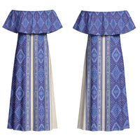 Mabuhay Philippines Festival Couples Matching Off Shoulder Maxi Dress and Long Sleeve Button Shirt Yakan Modern Filipiniana Inspired LT14 - Polynesian Pride