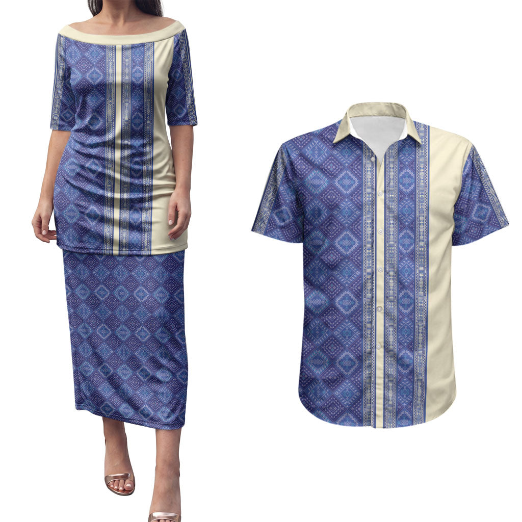 Mabuhay Philippines Festival Couples Matching Puletasi and Hawaiian Shirt Yakan Modern Filipiniana Inspired LT14 Blue - Polynesian Pride