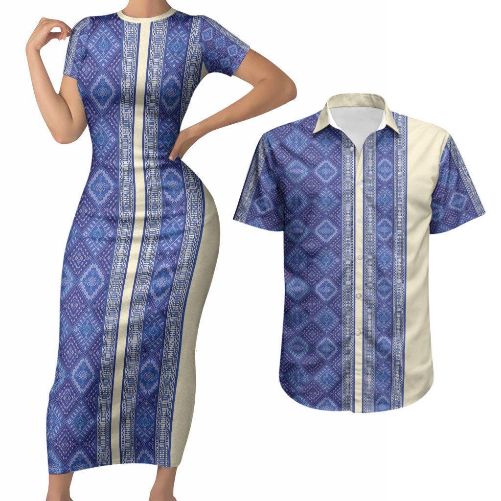 Mabuhay Philippines Festival Couples Matching Short Sleeve Bodycon Dress and Hawaiian Shirt Yakan Modern Filipiniana Inspired LT14 Blue - Polynesian Pride