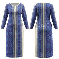 Mabuhay Philippines Festival Family Matching Long Sleeve Bodycon Dress and Hawaiian Shirt Yakan Modern Filipiniana Inspired LT14 Mom's Dress Blue - Polynesian Pride
