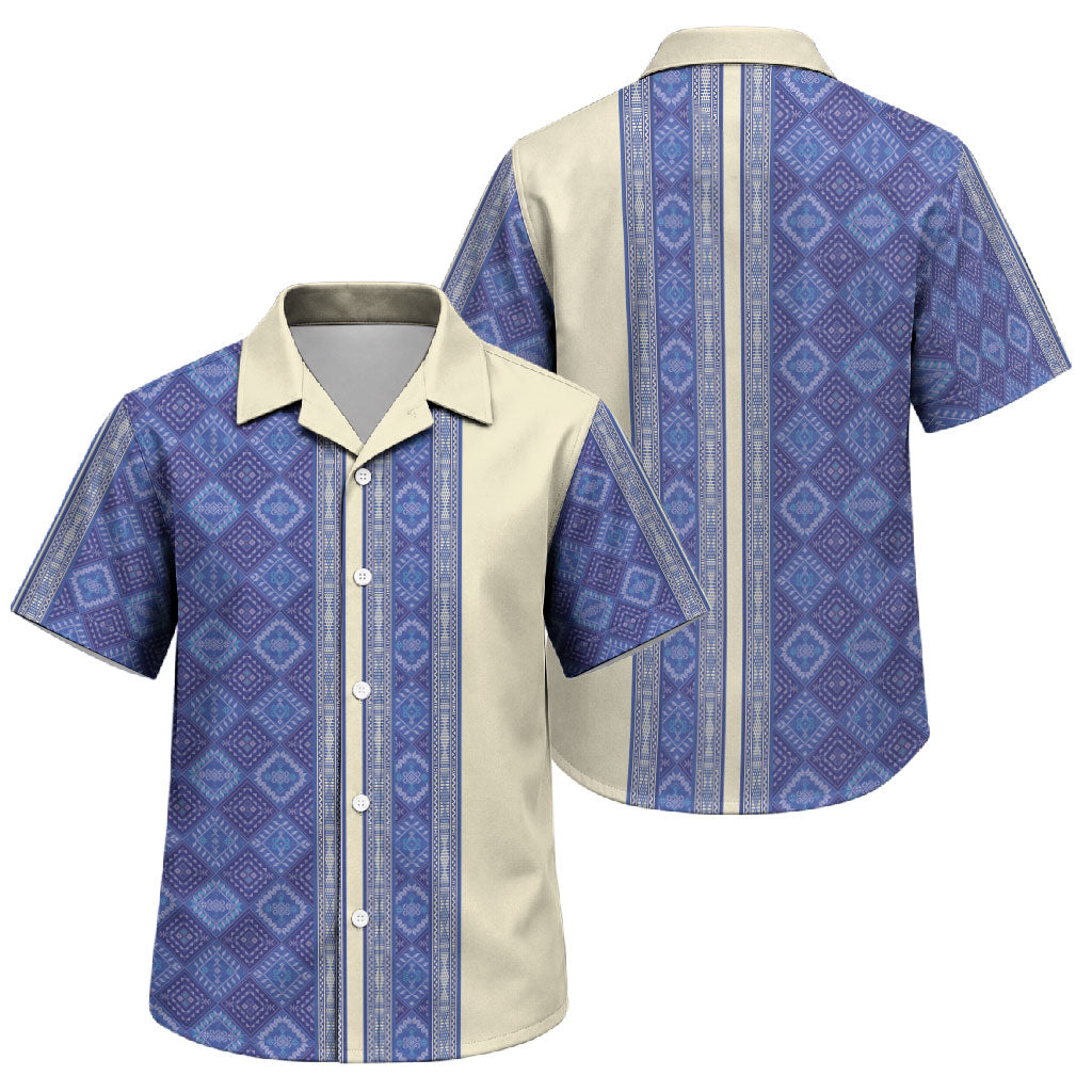 Mabuhay Philippines Festival Family Matching Off The Shoulder Long Sleeve Dress and Hawaiian Shirt Yakan Modern Filipiniana Inspired LT14 Son's Shirt Blue - Polynesian Pride