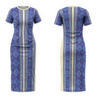 Mabuhay Philippines Festival Family Matching Short Sleeve Bodycon Dress and Hawaiian Shirt Yakan Modern Filipiniana Inspired LT14 Mom's Dress Blue - Polynesian Pride