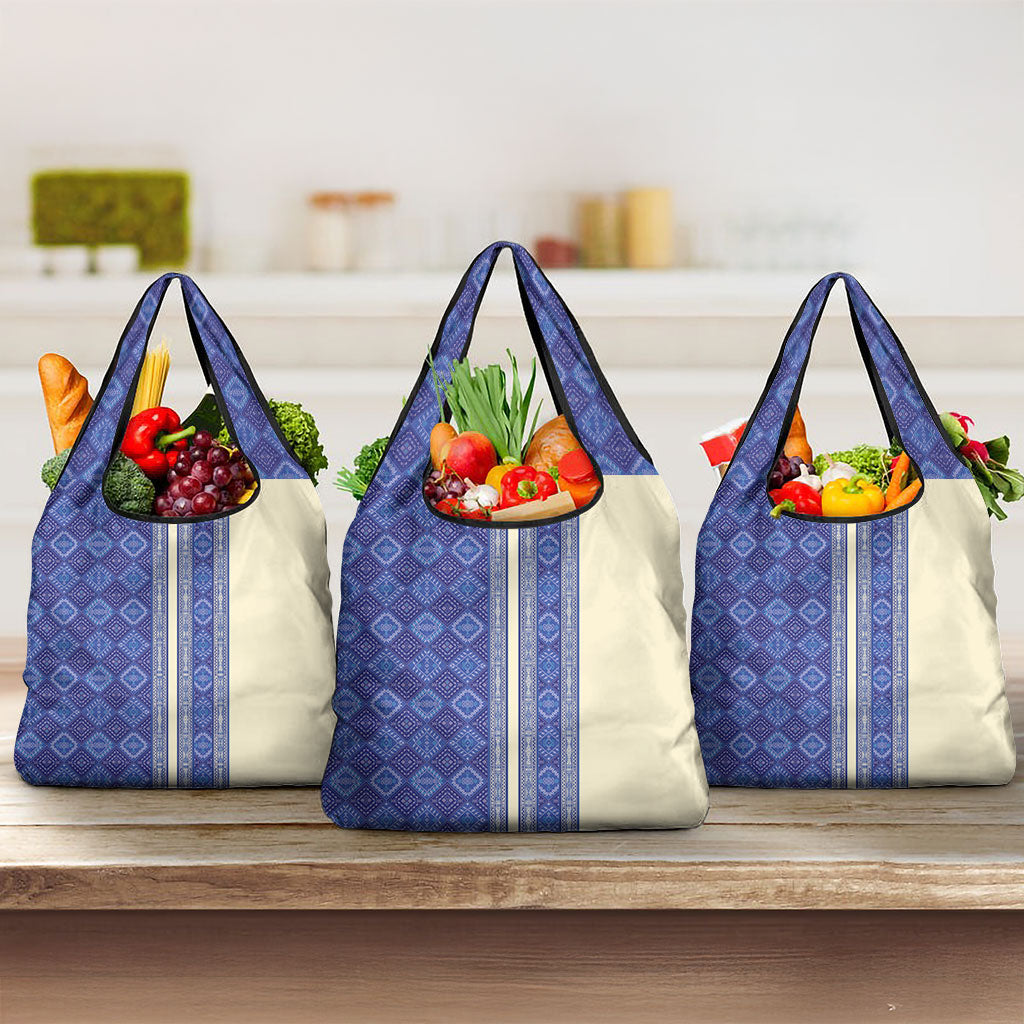 Mabuhay Philippines Festival Grocery Bag Yakan Modern Filipiniana Inspired LT14 3-pack One Size Blue - Polynesian Pride