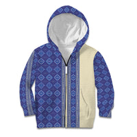 Mabuhay Philippines Festival Kid Hoodie Yakan Modern Filipiniana Inspired LT14 Zip Hoodie Blue - Polynesian Pride