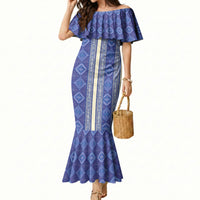 Mabuhay Philippines Festival Mermaid Dress Yakan Modern Filipiniana Inspired LT14 Women Blue - Polynesian Pride