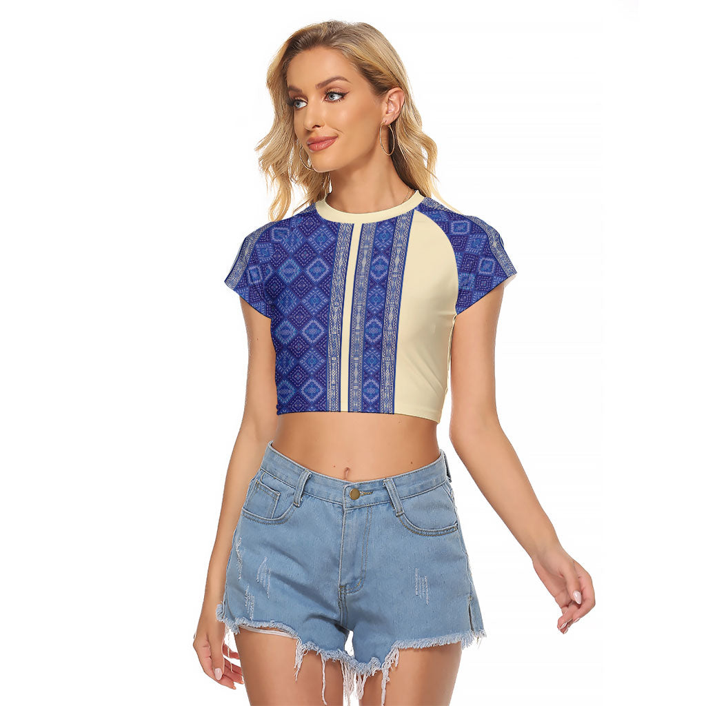 Mabuhay Philippines Festival Raglan Cropped T Shirt Yakan Modern Filipiniana Inspired LT14 Female Blue - Polynesian Pride