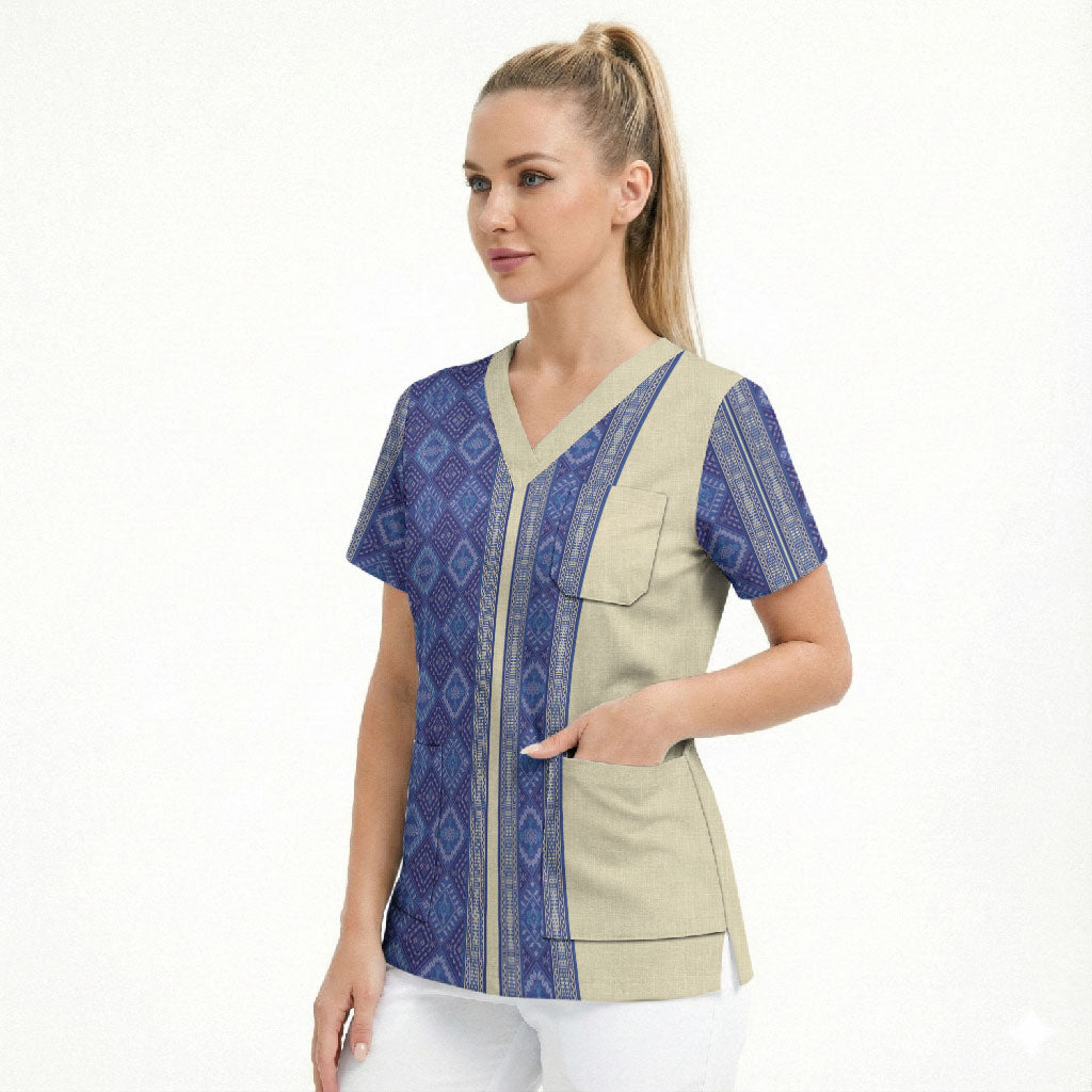 Mabuhay Philippines Festival Scrub Top Yakan Modern Filipiniana Inspired LT14 - Polynesian Pride