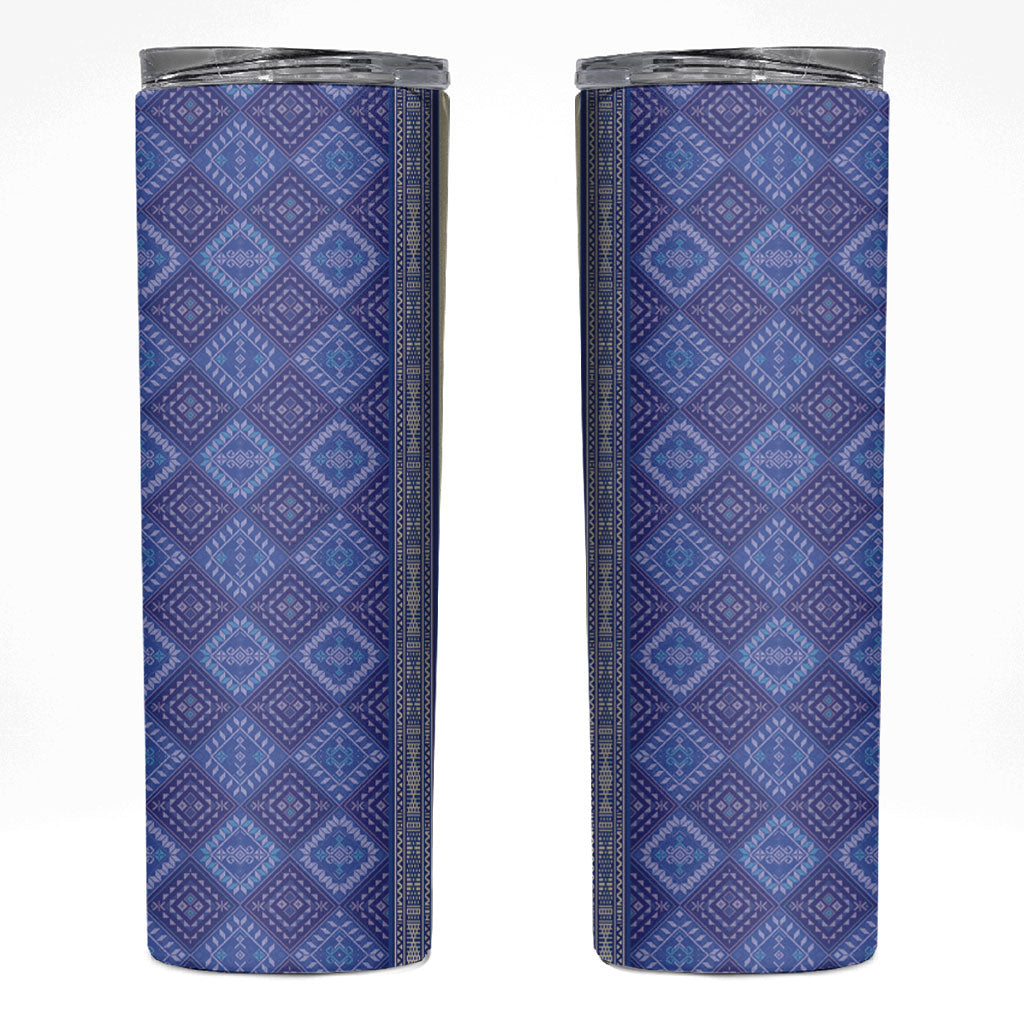 Mabuhay Philippines Festival Skinny Tumbler Yakan Modern Filipiniana Inspired LT14 Blue - Polynesian Pride