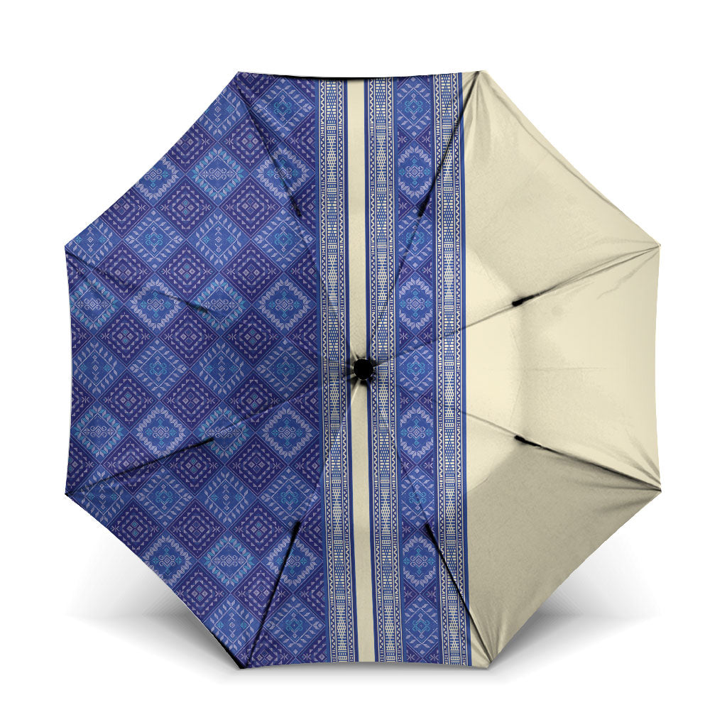 Mabuhay Philippines Festival Umbrella Yakan Modern Filipiniana Inspired LT14 One Size Folded 11.42 inch Opened Diameter 37.4 inch Blue - Polynesian Pride