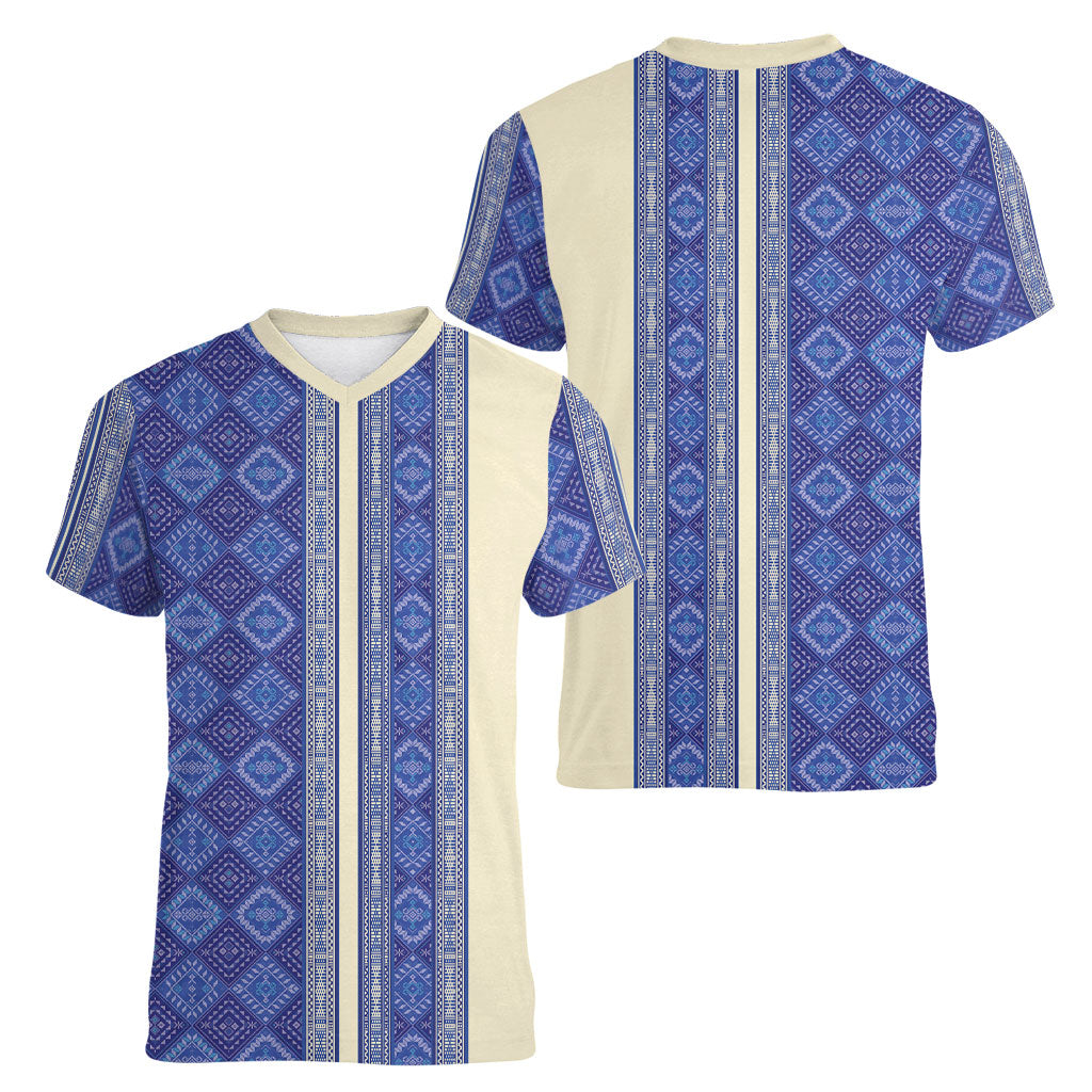 Mabuhay Philippines Festival Women V-Neck T-Shirt Yakan Modern Filipiniana Inspired LT14 - Polynesian Pride