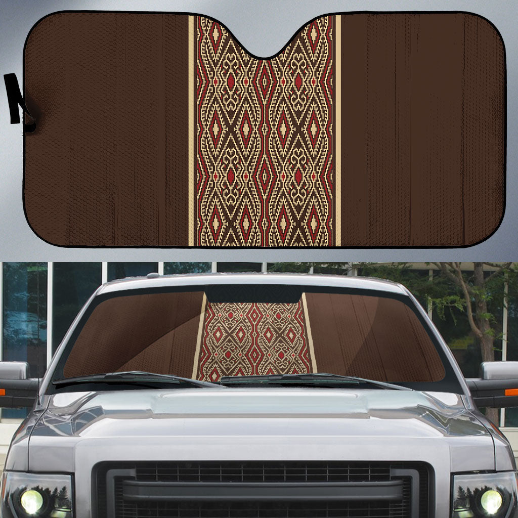Mabuhay Philippines Festival Auto Sun Shade Tnalak Modern Filipiniana Inspired LT14 Brown - Polynesian Pride