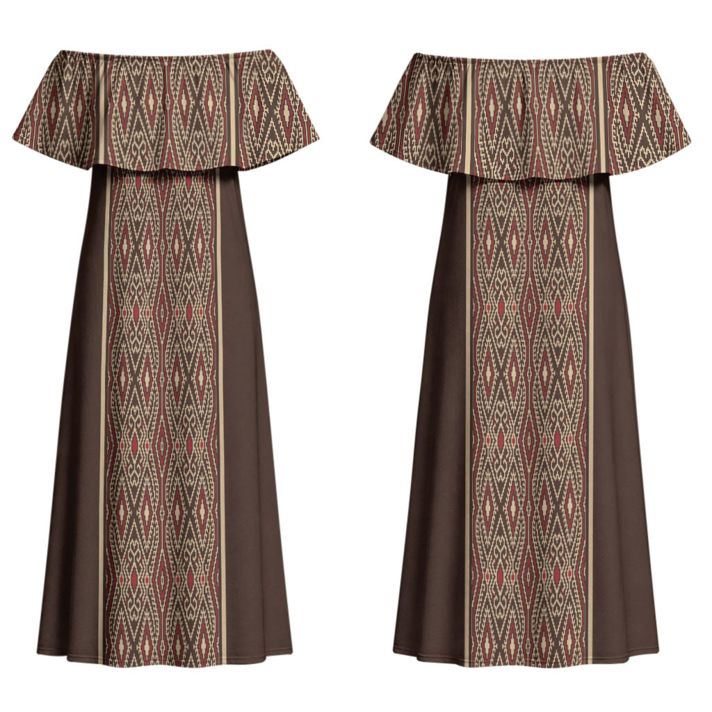 Mabuhay Philippines Festival Couples Matching Off Shoulder Maxi Dress and Long Sleeve Button Shirt Tnalak Modern Filipiniana Inspired LT14 - Polynesian Pride